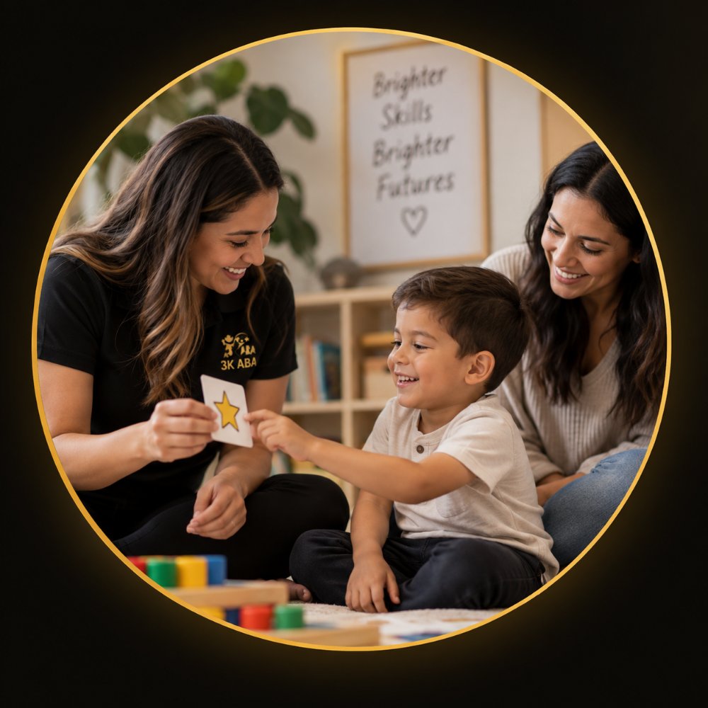 Therapist and child working together with a parent nearby